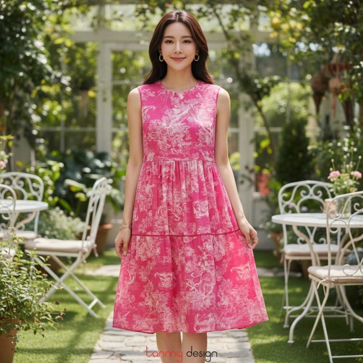Pink TAMARA single-layer ruffled silk dress